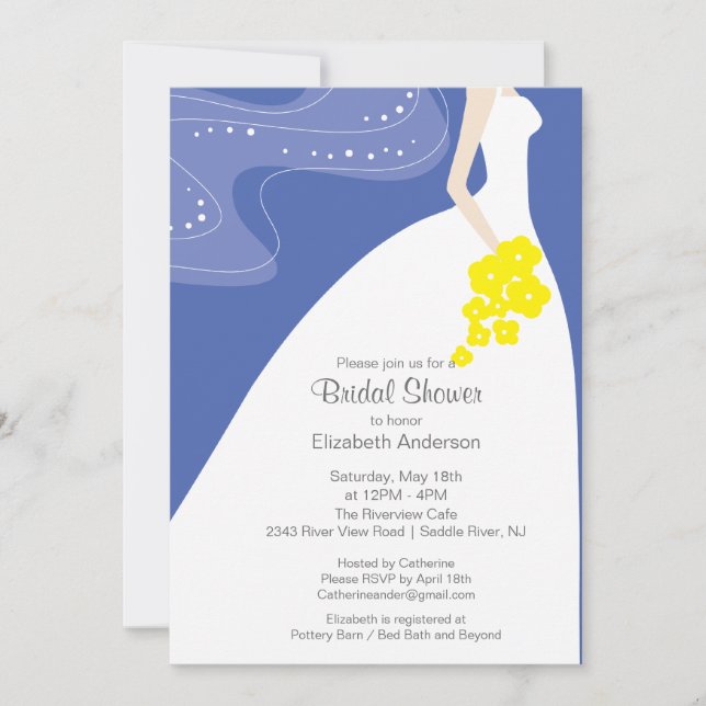 Graceful Bride Bridal Shower Invitation Blue (Front)