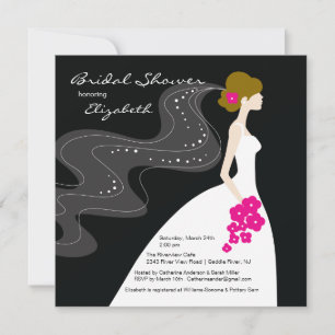 Graceful Bride Bridal Shower Invitation Hot Pink