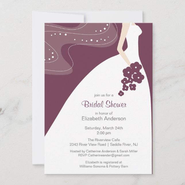 Graceful Bride Bridal Shower Invitation Plum (Front)