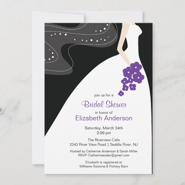 Graceful Bride Bridal Shower Invitation Purple (Front)