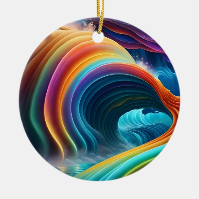Graceful Bright Rainbow Waterfall Ceramic Tree Decoration (Front)