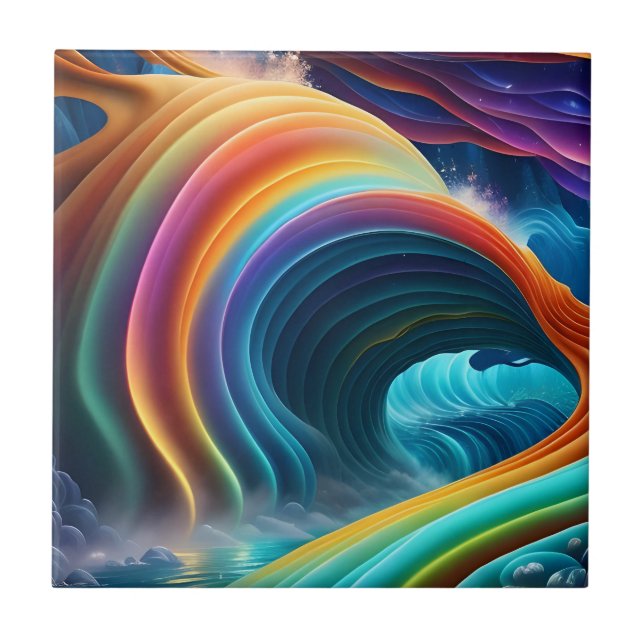 Graceful Bright Rainbow Waterfall Tile (Front)