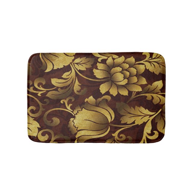 Graceful Brown Floral Bath Mat (Front)