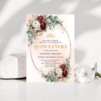 Graceful Burgundy Peonies Eucalyptus Quince Invite