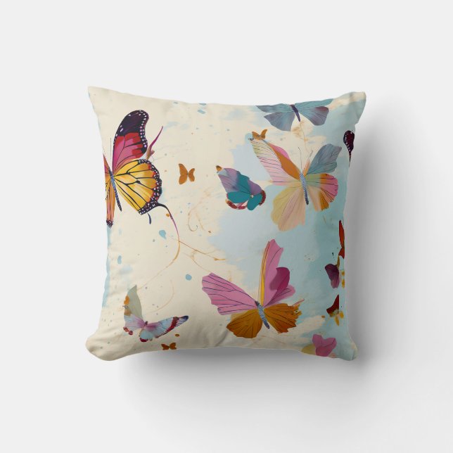 Graceful Butterfly Flight Pillow – Vibrant (Front)