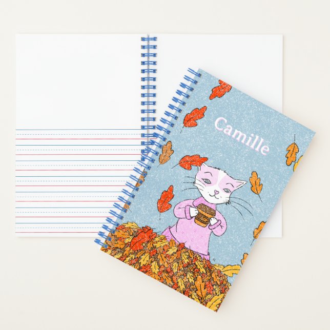Graceful Cat and Autumn Leaves Kid Spiral Notebook (Inside)