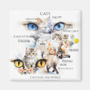 Graceful Cats Watercolor Art Typography Magnet