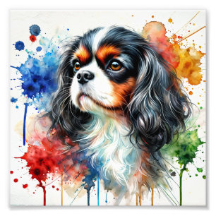 Graceful Cavalier King Charles Spaniel Watercolor Photo Print