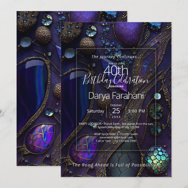 Graceful Chaos | Botanical Gemstone Abstract Invitation (Front/Back)