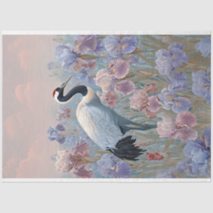 Graceful Crane Field of Blooming Irises Decoupage Tissue Paper