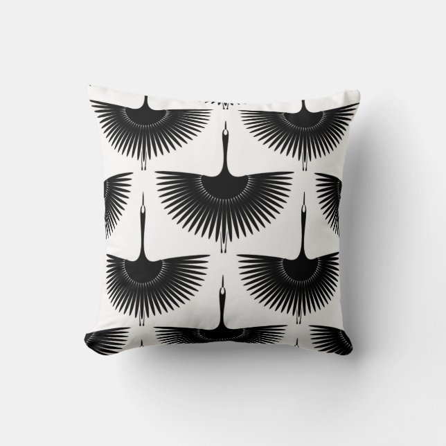 Graceful Crane: Oriental Bird Pattern Cushion (Front)