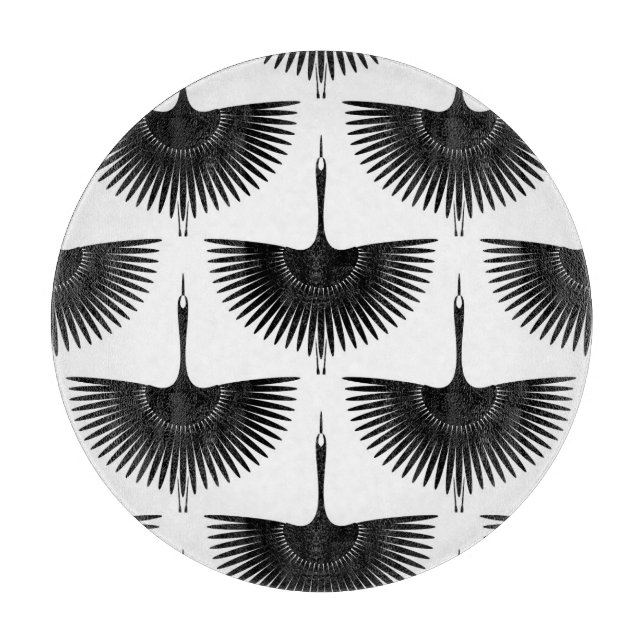 Graceful Crane: Oriental Bird Pattern Cutting Board (Front)