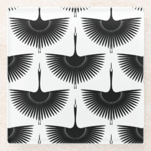 Graceful Crane: Oriental Bird Pattern Glass Coaster