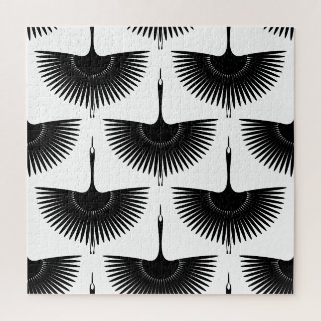 Graceful Crane: Oriental Bird Pattern Jigsaw Puzzle (Vertical)