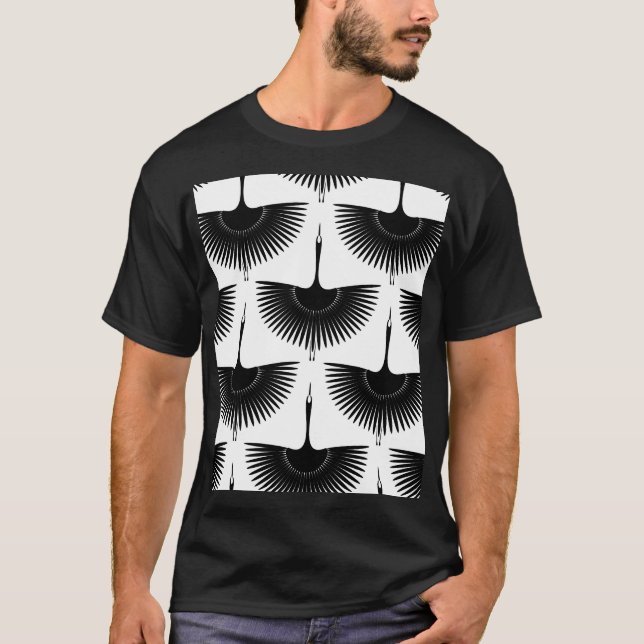 Graceful Crane: Oriental Bird Pattern T-Shirt (Front)