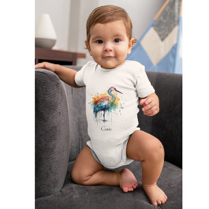 Graceful Crane: Watercolor Art, custom Baby Bodysuit
