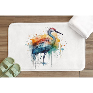 Graceful Crane: Watercolor Art, custom Bath Mat