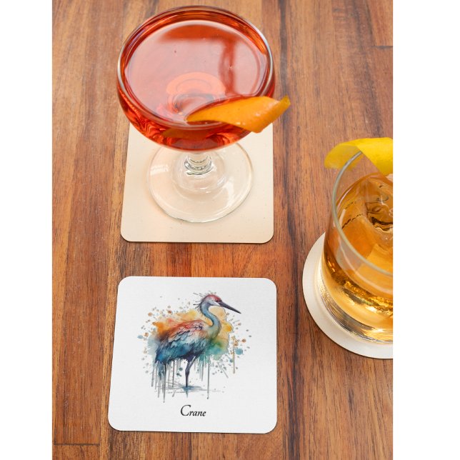 Graceful Crane: Watercolor Art, custom Glass Coaster (Creator Uploaded)