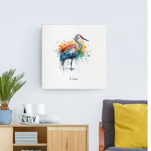 Graceful Crane: Watercolor Art, custom Poster