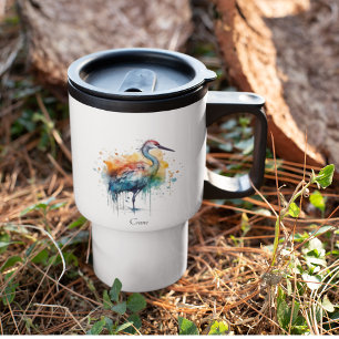 Graceful Crane: Watercolor Art, custom Travel Mug