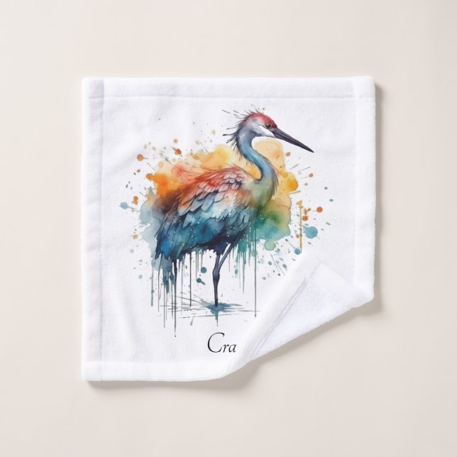 Graceful Crane, Watercolor Art, custom Wash Cloth (Wash Cloth)