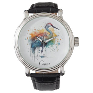 Graceful Crane: Watercolor Art, custom Watch