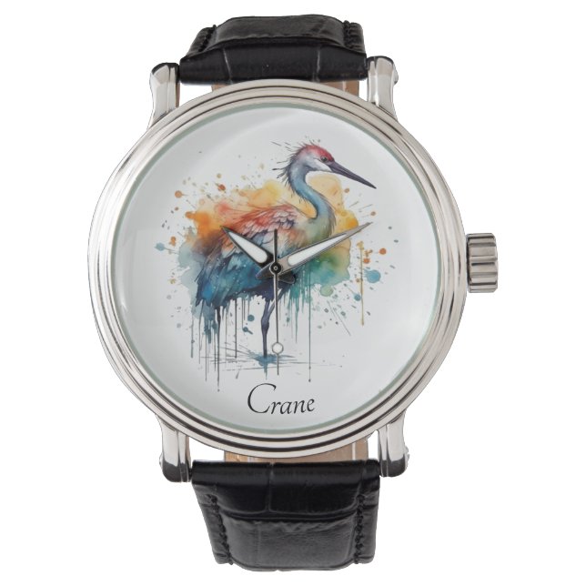 Graceful Crane: Watercolor Art, custom Watch (Front)