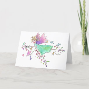 Graceful Dancing Angel in Green Dress  Holiday Card