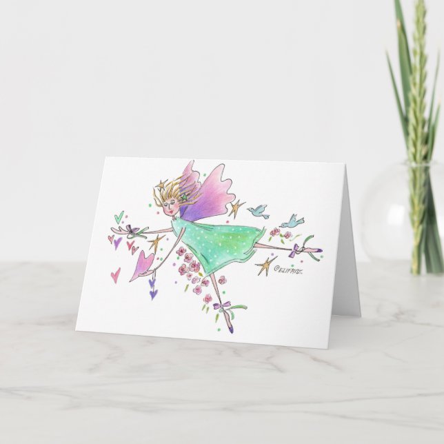 Graceful Dancing Angel in Green Dress  Holiday Card (Front)