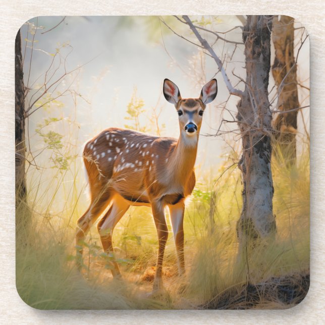 Graceful Deer in the Forest Nature Design Coaster (Front)