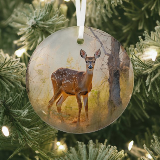 Graceful Deer in the Forest Nature Design Glass Tree Decoration (Insitu)