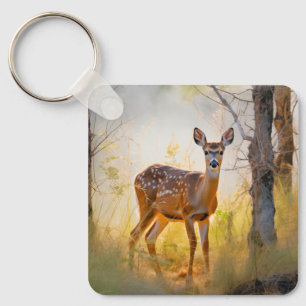 Graceful Deer in the Forest Nature Design Key Ring