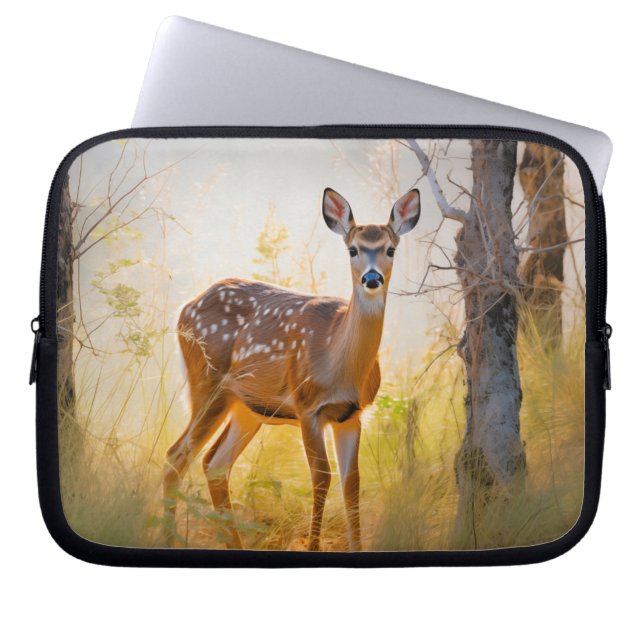 Graceful Deer in the Forest Nature Design Laptop Sleeve (Front)