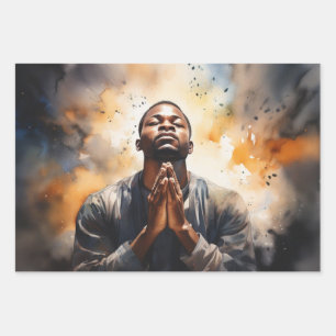 Graceful Devotion: A Black Man in Prayer Wrapping Paper Sheet