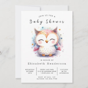 Graceful Digital Owl Baby Shower Invitation