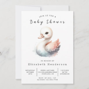Graceful Digital Swan Baby Shower Invitation