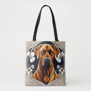 Graceful Dog Rhodesian Ridgeback with Floral Tote Bag