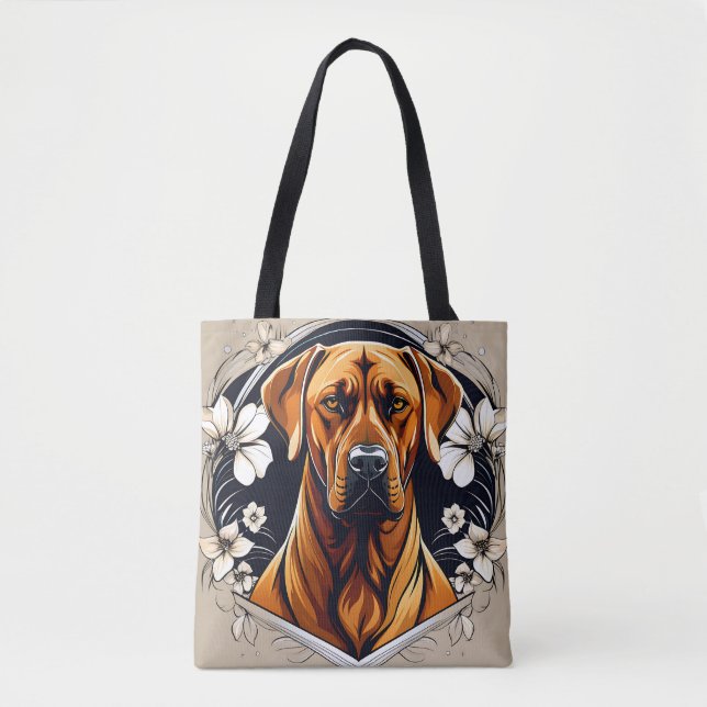 Graceful Dog Rhodesian Ridgeback with Floral Tote Bag (Front)