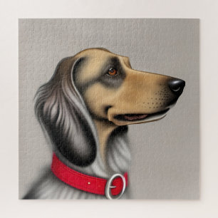 Graceful Dog With Red Collar Posed Sideways Jigsaw Puzzle