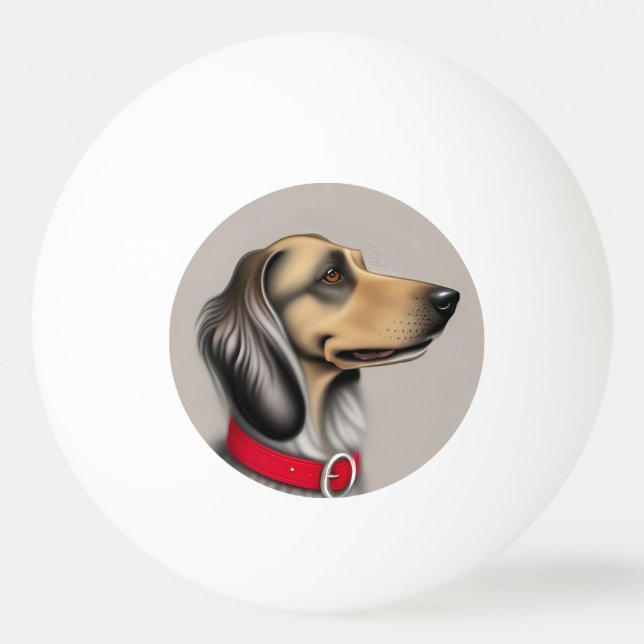 Graceful Dog With Red Collar Posed Sideways Ping Pong Ball (Front)