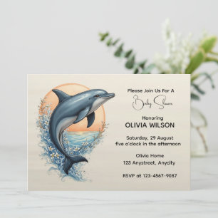 Graceful Dolphin at Sunset Invitation