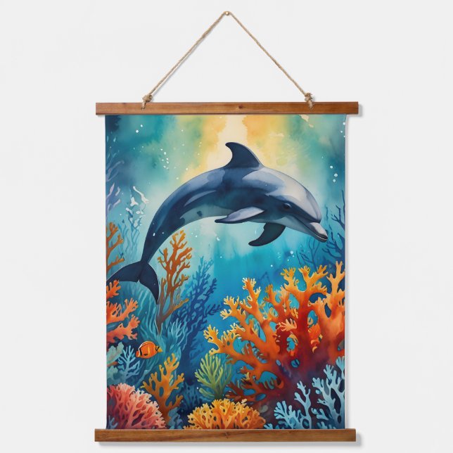 Graceful Dolphin in Coral Paradise Hanging Tapestry (Front)