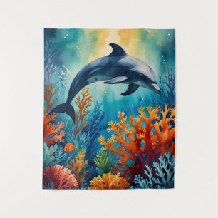 Graceful Dolphin in Coral Paradise Tapestry