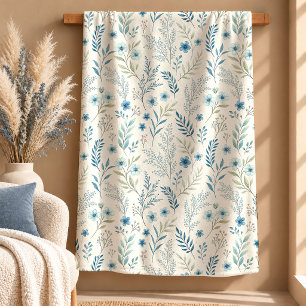 Graceful Dusty Green Wildflowers Throw Blanket Art