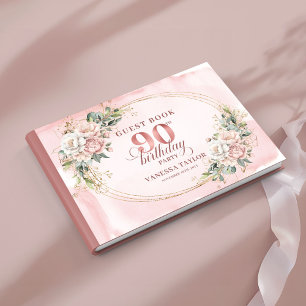 Graceful Dusty Pink Gold Greenery 90th Birthday   Guest Book