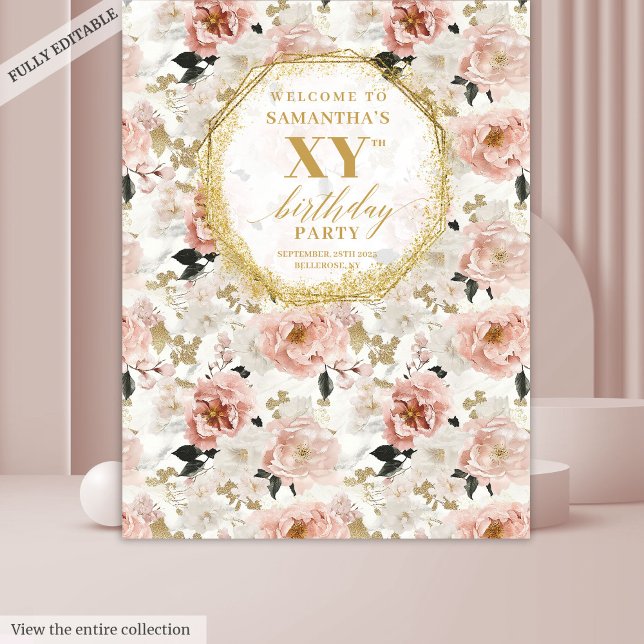 Graceful Dusty Pink Ivory Gold Birthday Backdrop Tapestry (Graceful Dusty Pink Ivory Gold Birthday Backdrop

)