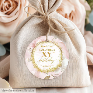Graceful Dusty Pink Ivory Gold Birthday Favor Tags