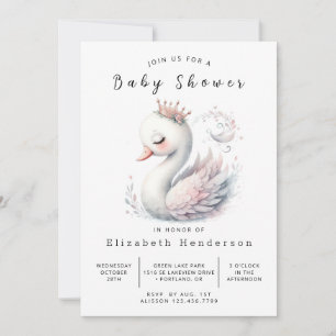 Graceful Editable Swan Baby Shower Invitation