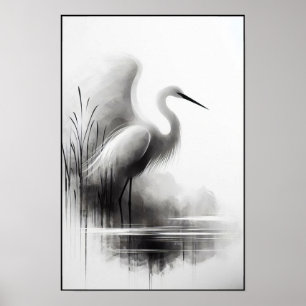 Graceful Egret In Soft Marsh Poster