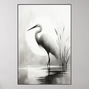 Graceful Egret In Soft Marsh Poster